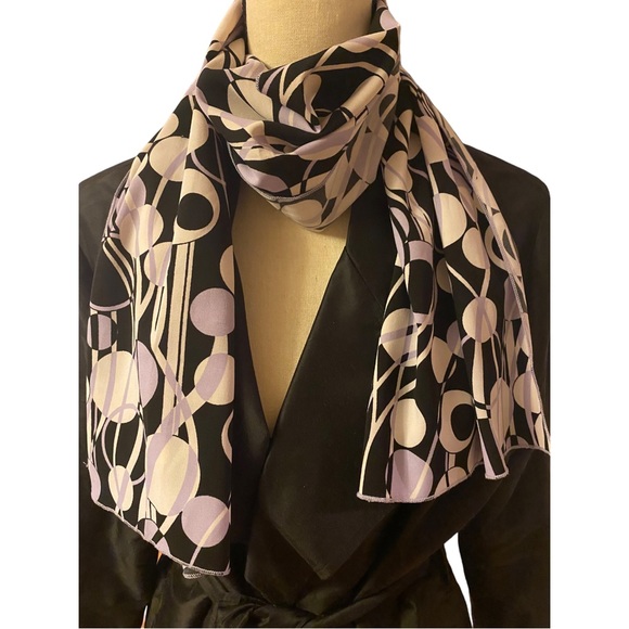 Womens Scarf Black Purple White 53” x 11” - Picture 1 of 3